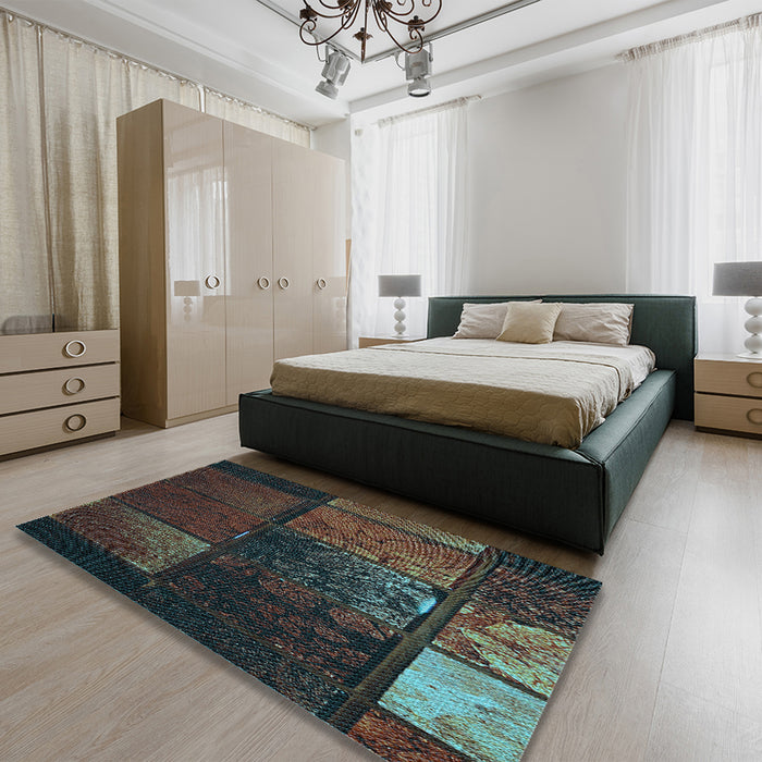 Patterned Hazel Green Rug in a Bedroom, pat3755lblu