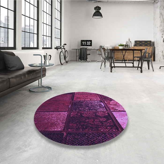 Round Patterned Plum Purple Rug in a Office, pat3755pur