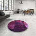 Round Patterned Plum Purple Rug in a Office, pat3755pur