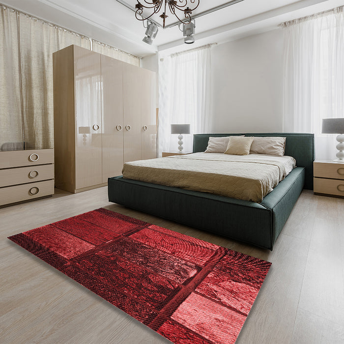 Patterned Cranberry Red Rug in a Bedroom, pat3755rd