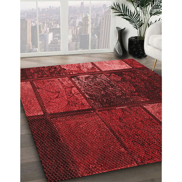 Patterned Cranberry Red Rug in Family Room, pat3755rd
