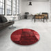 Round Patterned Cranberry Red Rug in a Office, pat3755rd