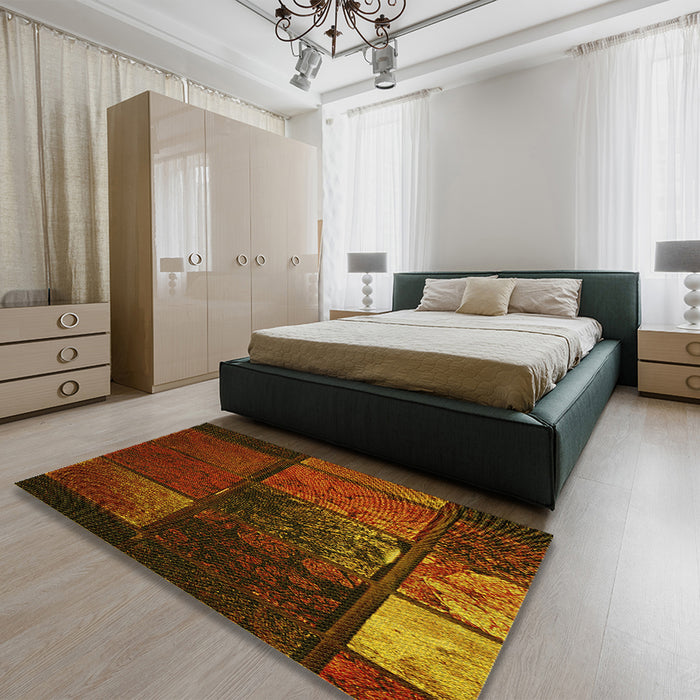 Patterned Maroon Red Rug in a Bedroom, pat3755yw