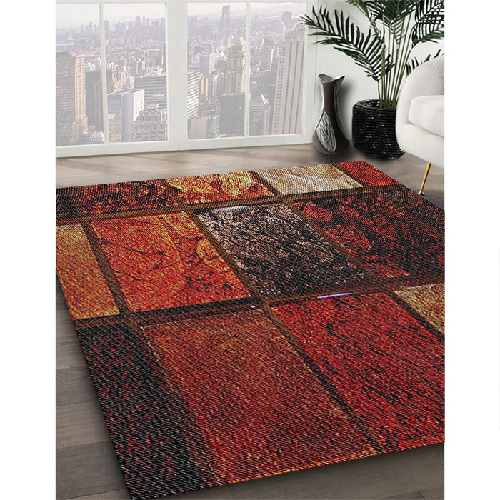Patterned Gold Brown Novelty Rug in Family Room, pat3755