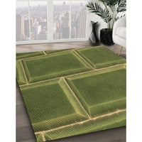 Patterned Dark Yellow Green Rug, pat3756brn