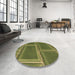 Round Patterned Dark Yellow Green Rug in a Office, pat3756brn