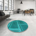 Round Patterned Dark Cyan Green Rug in a Office, pat3756lblu