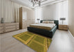 Patterned Dark Bronze Brown Rug in a Bedroom, pat3756org