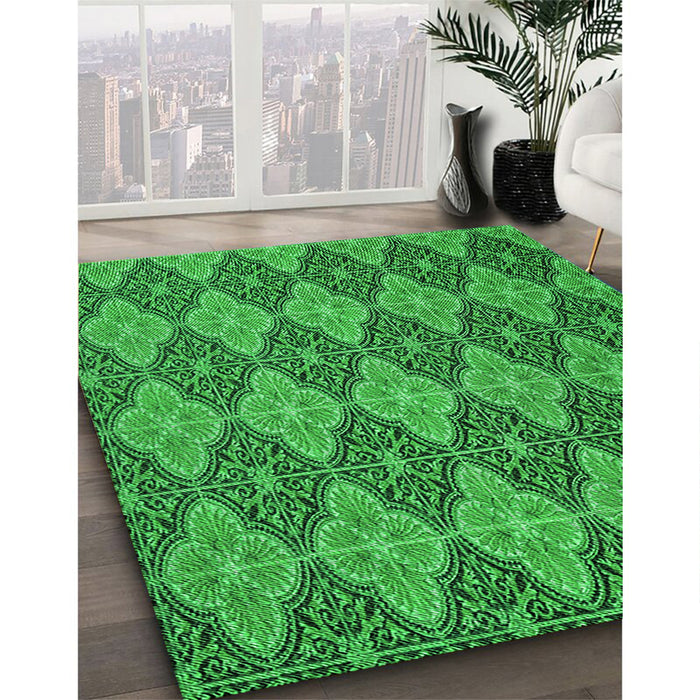 Machine Washable Transitional Green Rug in a Family Room, wshpat3757grn
