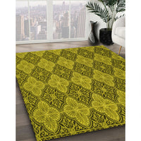 Patterned Dark Bronze Brown Rug, pat3757yw