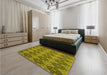 Patterned Dark Bronze Brown Rug in a Bedroom, pat3757yw