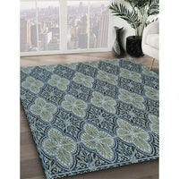 Patterned Dark Blue Grey Blue Novelty Rug, pat3757