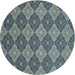 Sideview of Patterned Dark Blue Grey Blue Novelty Rug, pat3757