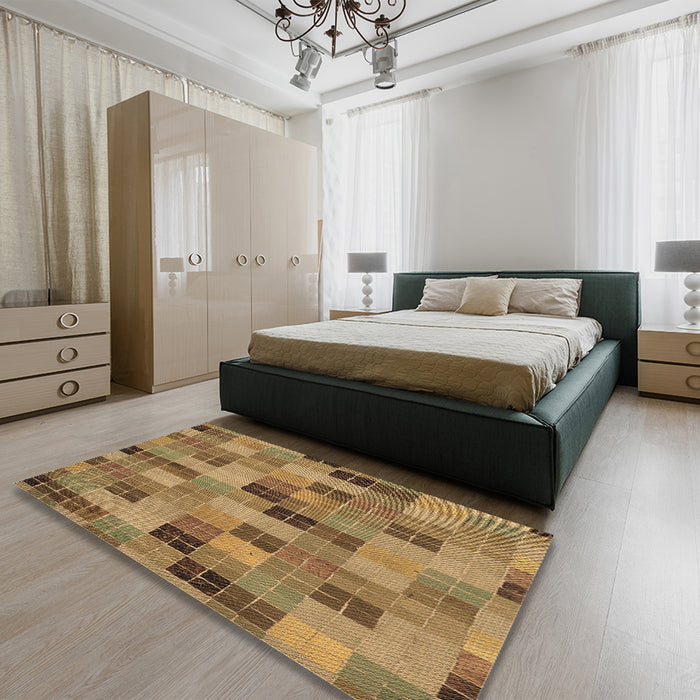 Patterned Saddle Brown Rug in a Bedroom, pat3758brn