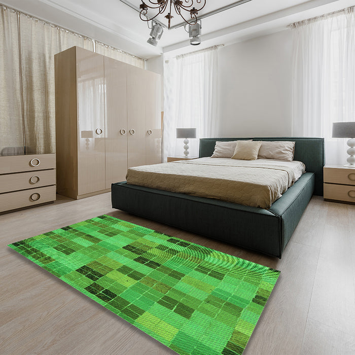 Patterned Green Rug in a Bedroom, pat3758grn