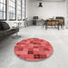 Round Patterned Red Rug in a Office, pat3758rd