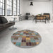 Round Patterned Sage Green Modern Rug in a Office, pat3758