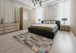 Patterned Sage Green Modern Rug in a Bedroom, pat3758