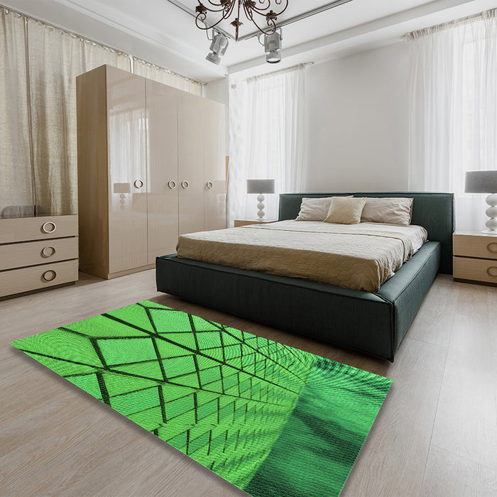 Patterned Green Rug in a Bedroom, pat3759grn