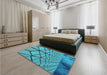 Patterned Dark Cyan Green Rug in a Bedroom, pat3759lblu