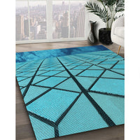 Patterned Dark Cyan Green Rug, pat3759lblu