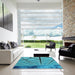 Square Patterned Dark Cyan Green Rug in a Living Room, pat3759lblu