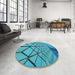 Round Patterned Dark Cyan Green Rug in a Office, pat3759lblu