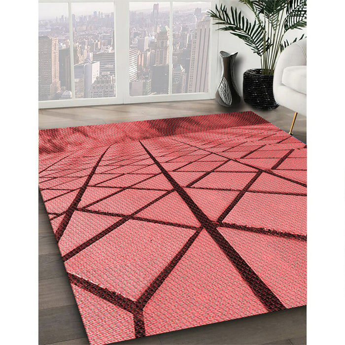 Patterned Red Rug in Family Room, pat3759rd