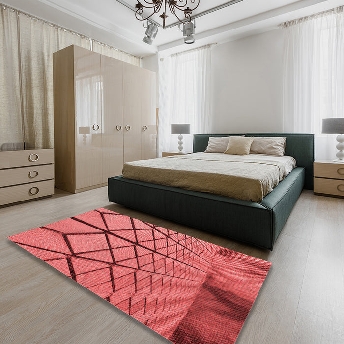 Round Machine Washable Transitional Red Rug in a Office, wshpat3759rd