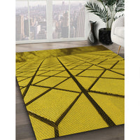 Patterned Dark Yellow Green Rug, pat3759yw