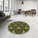 Round Patterned Milk Chocolate Brown Rug in a Office, pat376brn