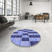 Round Patterned Denim Blue Rug in a Office, pat3760blu