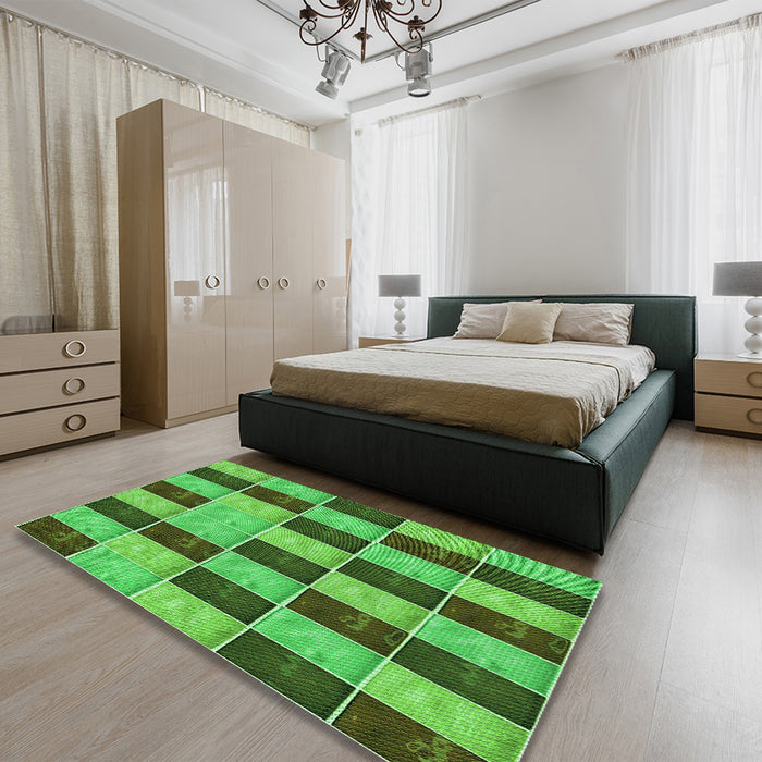 Patterned Neon Green Rug in a Bedroom, pat3760grn