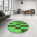 Round Patterned Neon Green Rug in a Office, pat3760grn