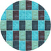 Square Patterned Turquoise Green Rug, pat3760lblu