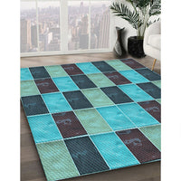 Patterned Turquoise Green Rug, pat3760lblu