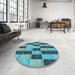 Round Patterned Turquoise Green Rug in a Office, pat3760lblu