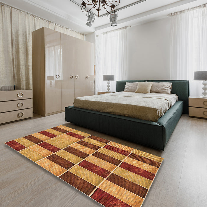 Patterned Yellow Rug in a Bedroom, pat3760org