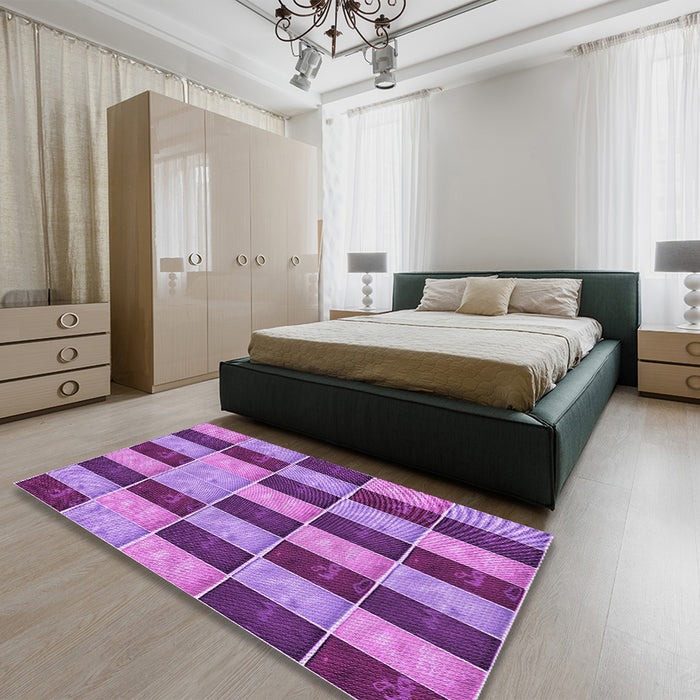 Patterned Dark Magenta Purple Rug in a Bedroom, pat3760pur