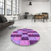 Round Patterned Dark Magenta Purple Rug in a Office, pat3760pur