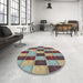 Round Machine Washable Transitional Sage Green Rug in a Office, wshpat3760