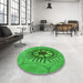 Round Patterned Green Rug in a Office, pat3761grn