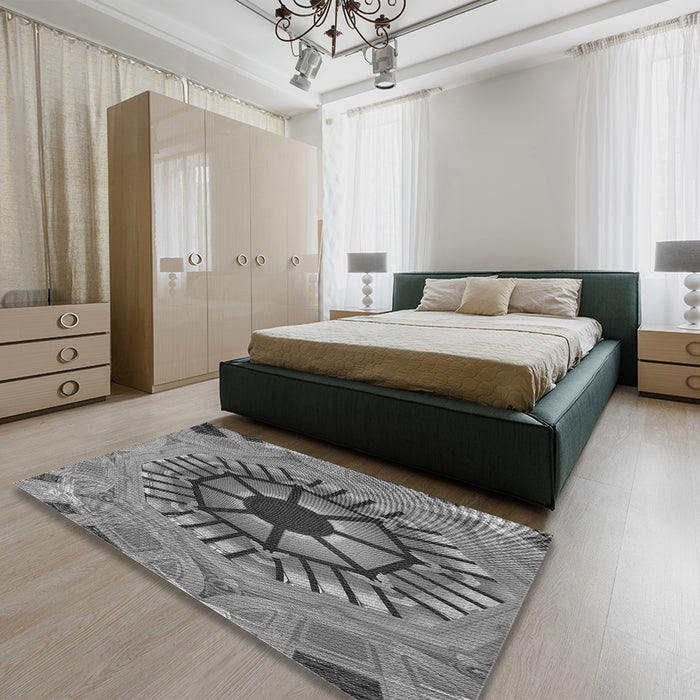 Patterned Gray Rug in a Bedroom, pat3761gry