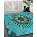 Machine Washable Transitional Teal Green Rug in a Family Room, wshpat3761lblu