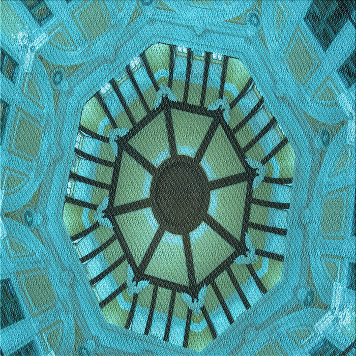 Round Patterned Teal Green Rug, pat3761lblu