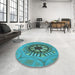 Round Patterned Teal Green Rug in a Office, pat3761lblu