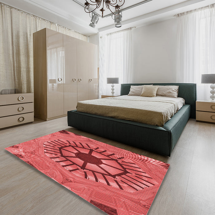 Patterned Red Rug in a Bedroom, pat3761rd