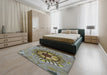 Machine Washable Transitional Sage Green Rug in a Bedroom, wshpat3761