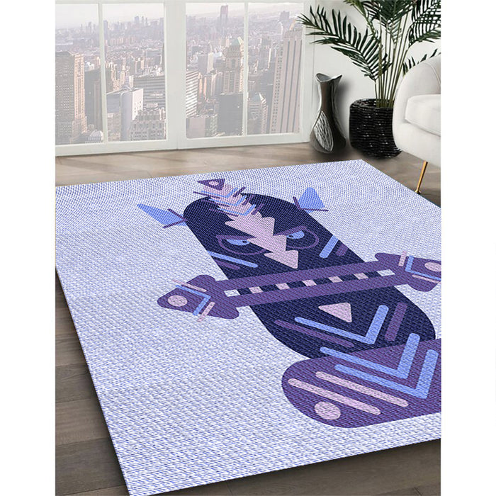 Patterned Lavender Blue Rug in Family Room, pat3762blu
