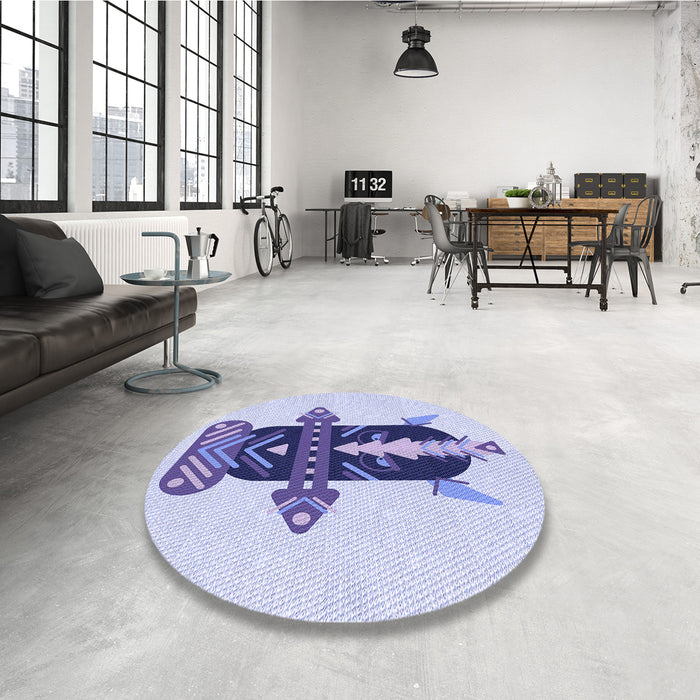 Round Patterned Lavender Blue Rug in a Office, pat3762blu
